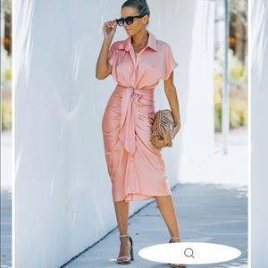 VICI Matter of Time SATIN TIE MIDI DRESS PEACH PINK